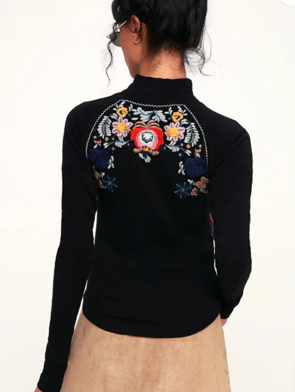 Free People Disco Rose Embroidered Long Sleeve Mock Neck - Picture 2 of 8